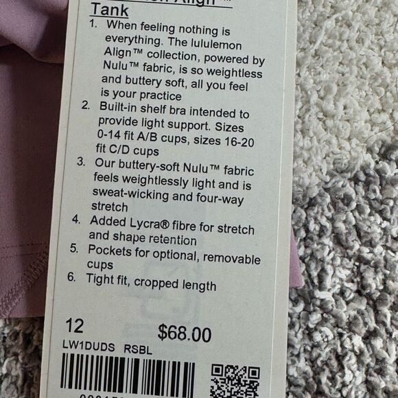lululemon align Tank Top Womens Sz 12 purple Nulu Fabric built in Bra New - Picture 10 of 12